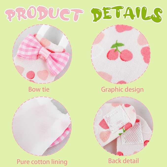 Bird Diaper Flight Suit, 3-Packs Lightweight Reusable Washable Elastic-Straps Parrot Clothes for Peony/Monk Parakeet, Prevents Poop Leaks & Feather Pecking (Bow+Lemon+Cherry, S)