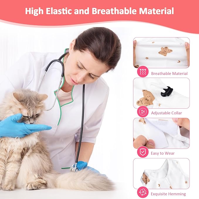 Coppthinktu 2 PCS Cat Recovery Suit Female Cat Onesie for Cats After Surgery Spay Abdominal Wounds, Kitten Recovery Suit Female Breathable E-Collar Alternative Kitten Onesie Anti Licking Large