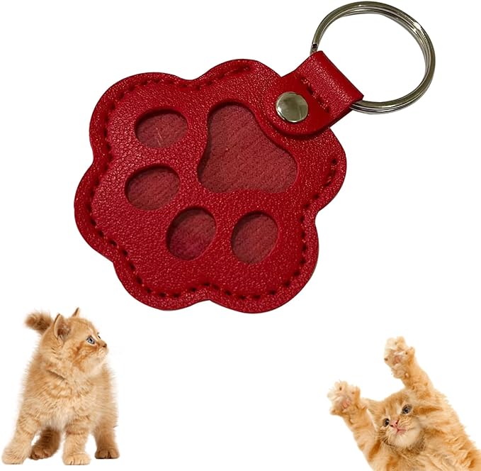 Pet Keychain Refillable Paw Shaped Leather Fur Keepsake Pet Paw Print Dog&Cat Hair Storage Collector Memorials & Funerary Passing Away Loss Sympathy Gifts (red)