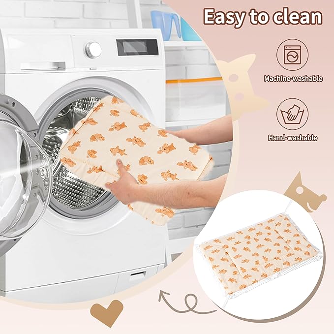Reversible Silent Cat Bed Self Warming Pet Pad Thin Style Mat Washable Cushion Pad, Pad for Window Perch Outdoor Cat Houses, for Cats, Small Dogs, Rabbits, Non Electric,(Brown Puppy,S)