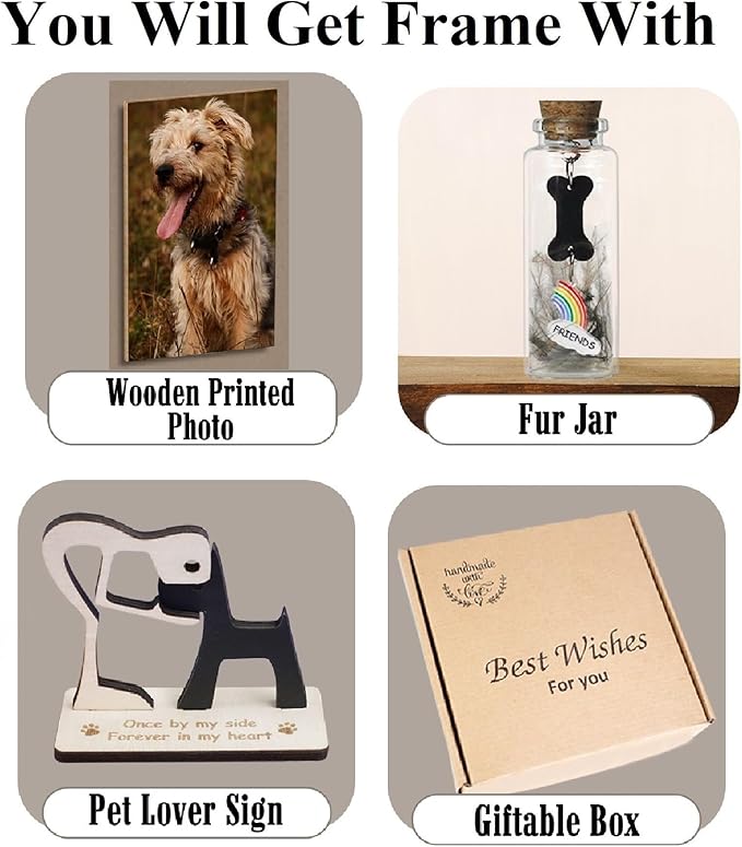 Personalized Wooden Rotating Pet Picture Frame for 4x6 Photo, Memorial Gift for Loss of Dog Cat, Rainbow Bridge Pet Hair Keepsake Fur Jar, In Loving Sympathy Pet Frame, Animal Loss Gift Passed Away