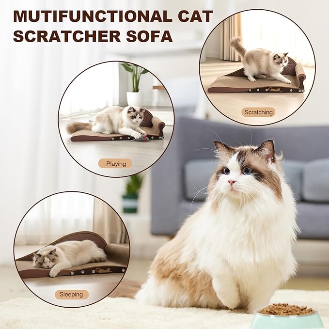 Extra Large Cat Couch Scratcher, 26" Cat Sofa Lounge Bed, Durable Cardboard Scratching Board for Indoor Cats, XL Lounger and Scratch Bed Furniture Protector