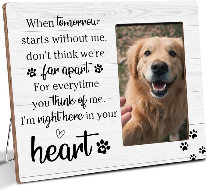 Pet Memorial Gifts for Loss of Pet, Right Here In Your Heart, Cat Dog Memorial Wooden Picture Frame Sympathy Gifts, Fits 4x6 Photo Frame