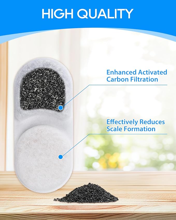 Filters for Cat Water Fountain Compatible with APAUK Automatic 108oz/3.2L, Cat Filters for Water Fountain with Sponges 8+8 Pack,8 Carbon Filter & 8 Pre-Filter Sponges