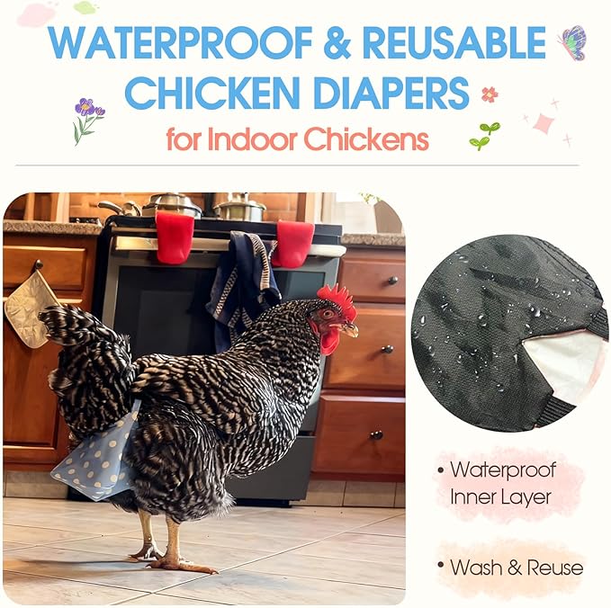 QBLEEV Duck Diapers for Pet Ducks & Chickens, Reusable Chicken Diaper for Indoor Poultry, Waterproof Breathable Baby Duckling Diaper with Elastic Straps, for Ducks Chicks Hens Roosters