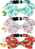 JarThenaAMCS 3Pcs Dinosaur Cat Collar Cute Pink Green Red Collar with Breakaway Bell Bowknot Adjustable Kitten Collars for Girl Boy Cat Small Pet T-Rex Party