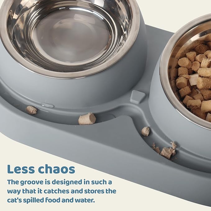 SAROSORA Cat Feeder Stainless Steel Bowl, Pet Food and Water Bowl Dishes, Easy to Clean