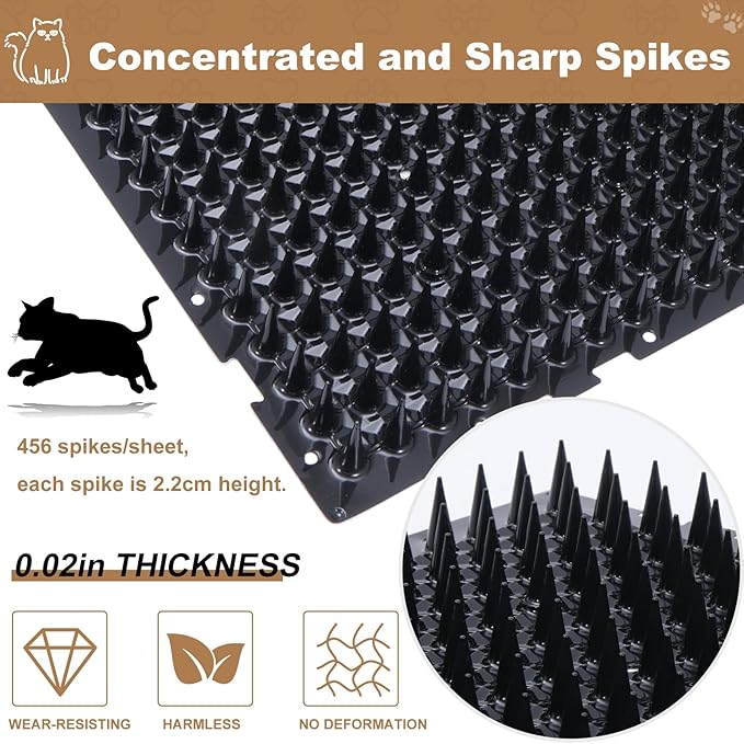 10 Packs Scat Mat for Cats, 13X16 inches Pet Deterrent Spikes, Indoor Outdoor Humane Cat Repellent Fence (Black)