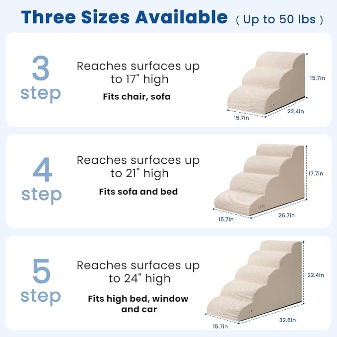 Dog Steps for Bed, 4 Step Pet Stairs for Small and Medium Dogs, Non-Slip Dog Ramp with Washable Cover, High-Density Support Foam for Easy Climbing,Beige