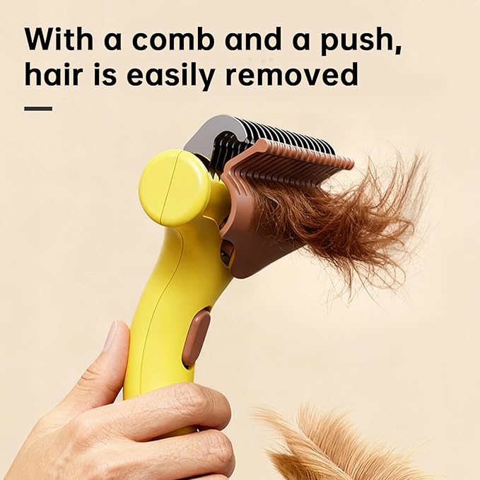 Undercoat Rake for Dogs & Cats, Deshedding Brush for Long haired Pets,Dog Brush for Shedding with Release Button,Best Cat Undercoat Brush&Deshedding Tool for Grooming (yellow)