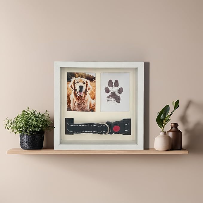 Dog Paw Print Kit for Dogs, Dog Picture Frame with Shatterproof Plexiglass, 4 Customizable Displays, 9”x9”, Pet Memorial Gift for Dogs, Loss of Pet Sympathy Gift, Pet Paw Print Impression Kit (White)