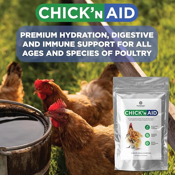 Pivotal Feeds Chick’n Aid Poultry Supplement 8 oz – Electrolytes, Probiotics & Vitamins for Chickens, Ducks & Turkeys | Supports Hydration, Gut Health & Immune Function | Made in USA