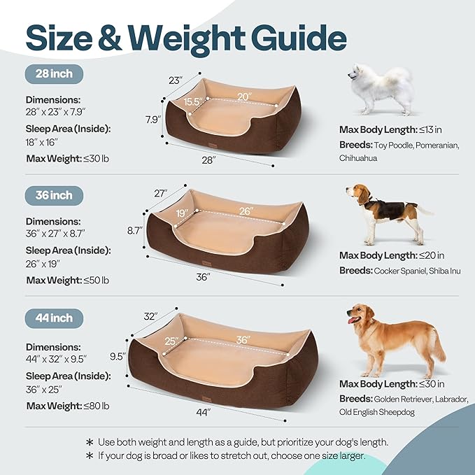 Orthopedic Medium Sized Dog Bed with Removable Washable Cover, Waterproof & Non-Slip Base, Cat Couch Sofa, Comfortable Pet Bed with Cooling/Warming, Dual-Layer Interior Padding, 28 Inch
