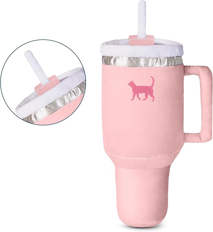 Kitty Cup Catnip Toy - Valentines & Birthday Cat Gift Toy with Catnip & Crinkle, Funny Gift for Girl Indoor Kitten (Pink Peach Dust)