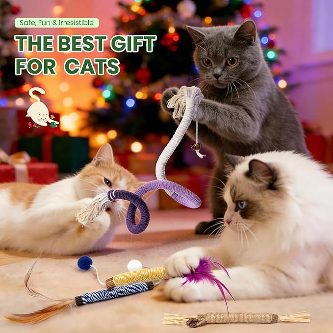 Silvervine Sticks for Cats and Cat Chew Rope Toy for Dental Care Teeth Cleaning,Interactive Cat Catnip Toys for Indoor Cats（9pcs）