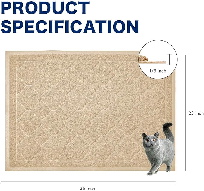 WePet Cat Litter Box Mat, Kitty Premium PVC Pad, Durable Trapping Rug, Phthalate Free, Urine-Resistant, Scatter Control, L 35 x 23 Inch, Beige