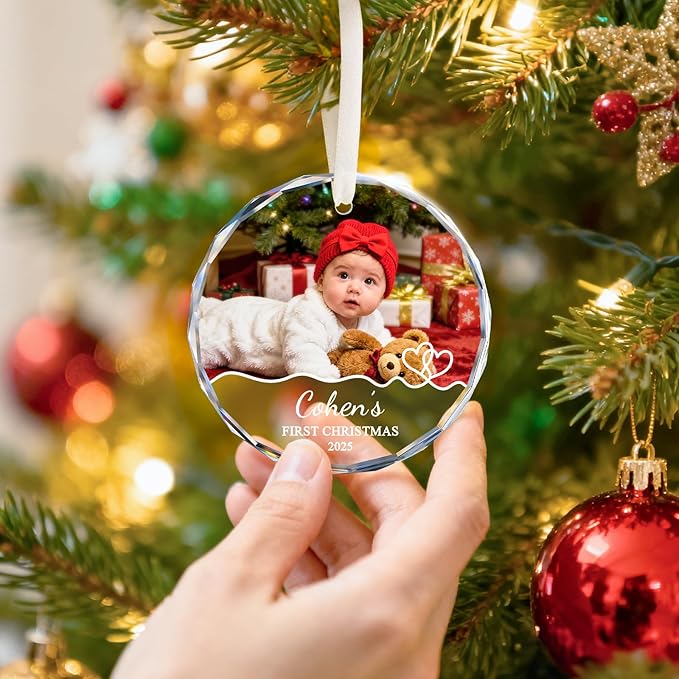 Baby's First Christmas Ornament 2026 - Custom Baby Photo Ornament for Christmas Tree, Newborn Boy Girl, New Mom Gifts - Personalized Christmas Ornaments with Name