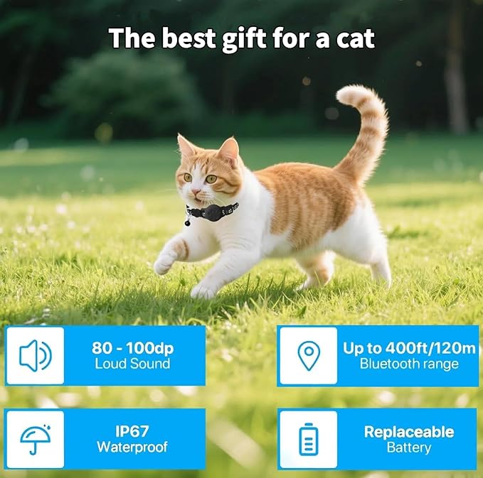 Pet Tracker,GPS Collar for Cats (iOS Only) Smart tag,Waterproof Compatible with Apple Find My,No Monthly Fee,Advanced Tracking Solution Smart Collar for Pet Safety Ideal Small Large Cats
