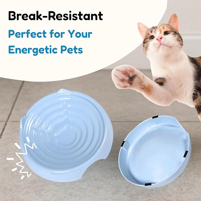 Whisker-Friendly Cat Food Bowl, Melamine Shallow & Wide Cat Bowl for Indoor Cats,Relieves Whisker Fatigue,Non-Slip Cat Dish for Wet and Dry Food (Blue, 6.3")