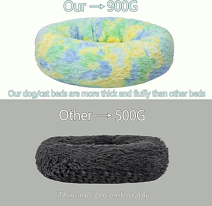 Calming Dog Bed for Small Dogs Cats, Kitty Puppy 23'' Round Anti-Anxiety Warm Fluffy Plush Faux Fur Bed, Soft Anti-Slip Donut Washable Small Pet Bed, Cozy Cat Puppy Bed, Fits up to 30 lbs Pets
