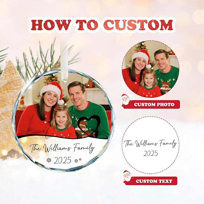 Personalized Christmas Ornaments, Family Christmas Ornament 2026, Photo Ornaments for Tree Decorations, Customized Keepsake Gift for Family, Dad, Mom, Him, Her, Couple
