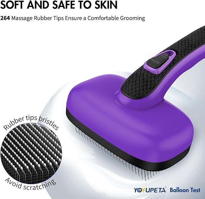 3PC Dog Brush Kit - Self-Cleaning Slicker Brush with Bath Brush & Undercoat Rake | Deshedding Tools for Large - Small Dogs & Cats, Professional Pet Grooming Set for Heavy Shedding, Purple