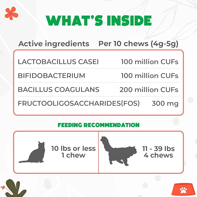 Probiotics for Cats Chews 500PCs - Digestive, Gut Health & Diarrhea Support - Probiotic Chews for Feline - Crunchy & Creamy with Cat Probiotics, Enzymes & Natural Ingredients - Salmon