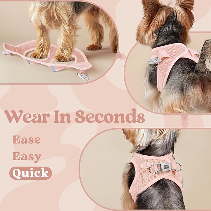 rabbitgoo Small Dog Harness, Step-in Soft Mesh Puppy Vest with Safety Buckle, Breathable Reflective Pet Harness for Small Sized Dogs, Pink M