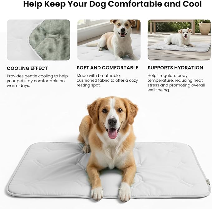 Cooling Pet Mat – 31x28.5 Dog or Cat Cool & Comfy, Soft Breathable Self-Cooling Pad, Pet-Safe, Durable, Perfect for Hot Weather, Naps, Crates, Cars, Couch, Washable, Take Anywhere, Gray