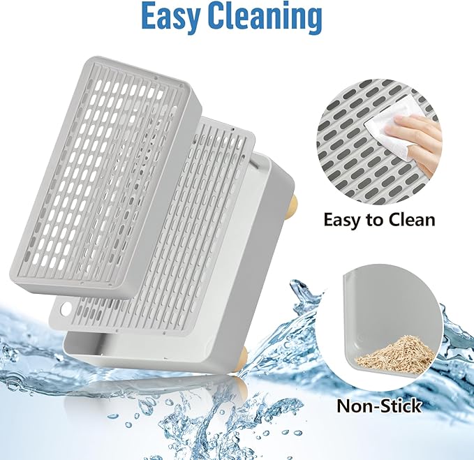 Extra Large 2 Steps Cat Litter Box Step Ramp, Cat Litter Catcher Mat with Wooden Feet, Filter Function, Cat's Pedal Stool for Self-Cleaning Litter, Suitable Kitten & Elderly Cats (Light Grey)