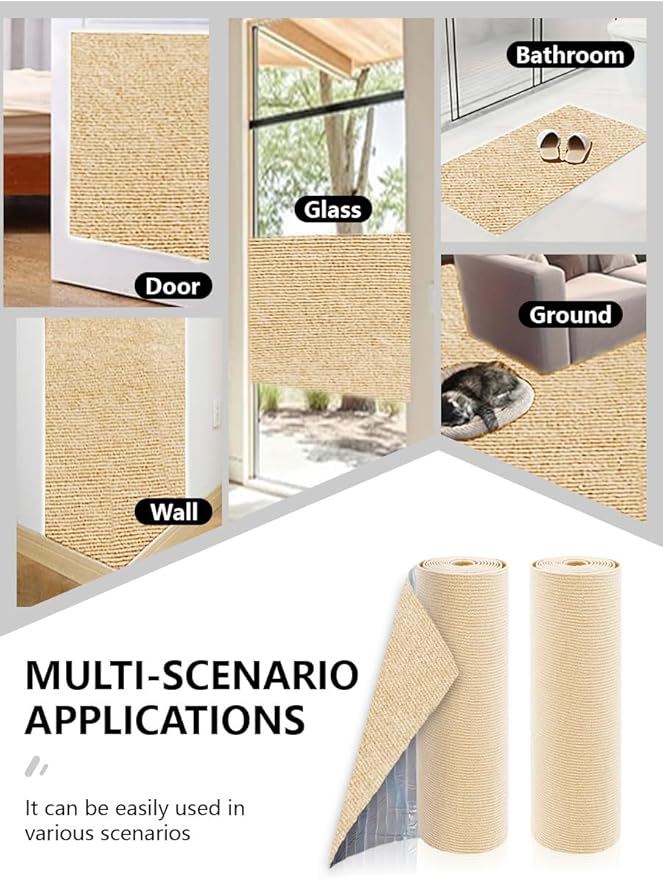 Couch Wall Corner Protector for Indoor Cats, Anti Scratch Furniture Protector from Cats Scratching, Trimmable Climbing Cat Scratcher Pad Mat for Cat Board/Door/Carpet(Khaki, 39.3x15.8In)