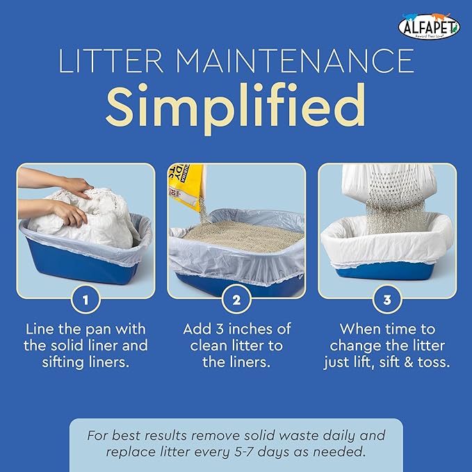 Alfapet Sifting Cat Litter Box Liners - Jumbo 10 Count, Tear-Resistant Cat Litter Bags, Waterproof Kitty Litter Liners, Fits Litterbox Pan Sizes X-Large, X-Giant, 37" x 18" 30 lb Capacity