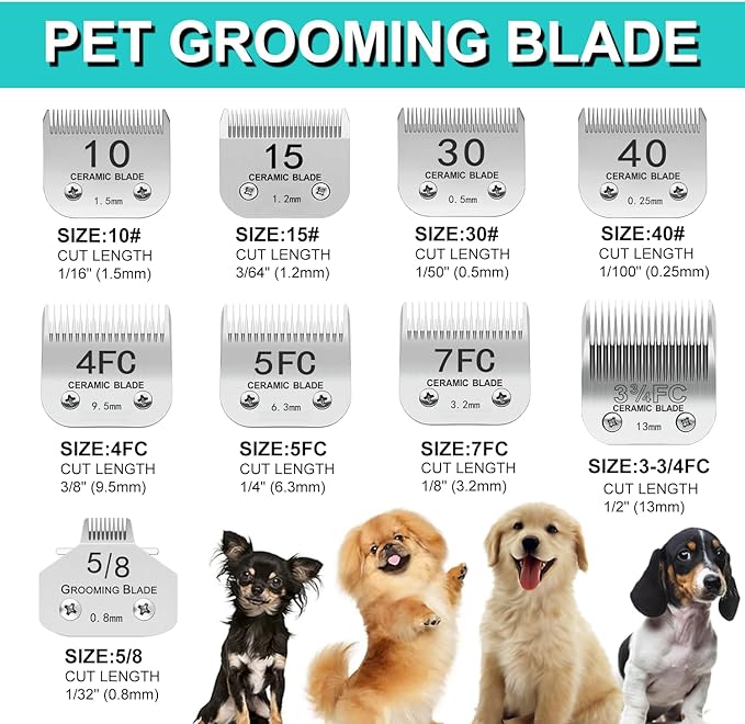 Docal 3-3/4FC Silver Detachable Clipper Ceramic Blades, Dog Grooming Clipper Replacement Blades Compatible with Dog Clippers, KM Series Clippers, A5, Size 3-3/4FC, Cut Length 1/2"(13mm)