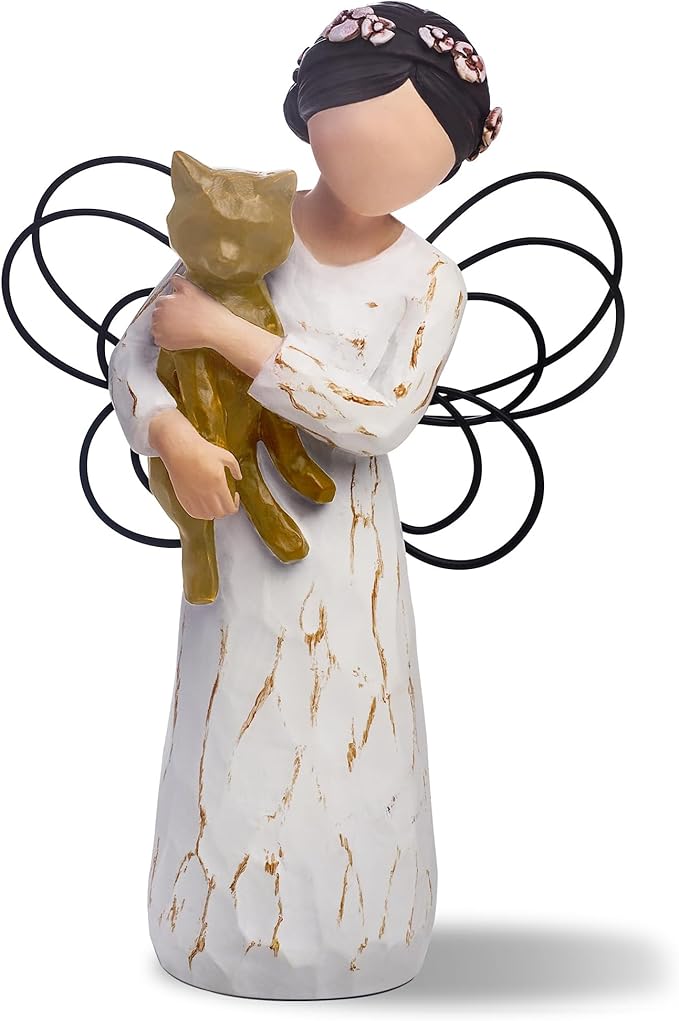 Cat Memorial Gifts, Cat Memorial Gifts for Loss of Cat, Pet Cat Remembrance Gifts, Cat Angel Figurine Statue for Cat Lovers in Memory of Their Beloved Cat(Light Brown Cat)