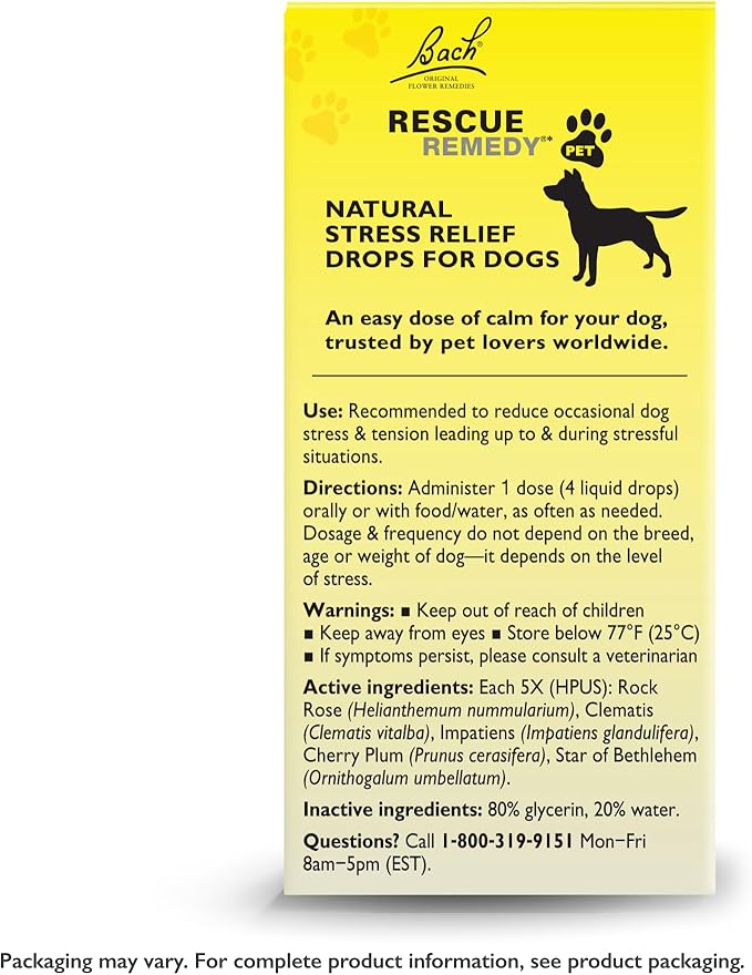 Rescue Remedy Pet Dropper for Dogs - 20 mL - Stress & Tension Support for Dogs with Bach Natural Flower Essences - Sedative-Free, Homeopathic Liquid Formula - For All Breeds, Ages & Weights