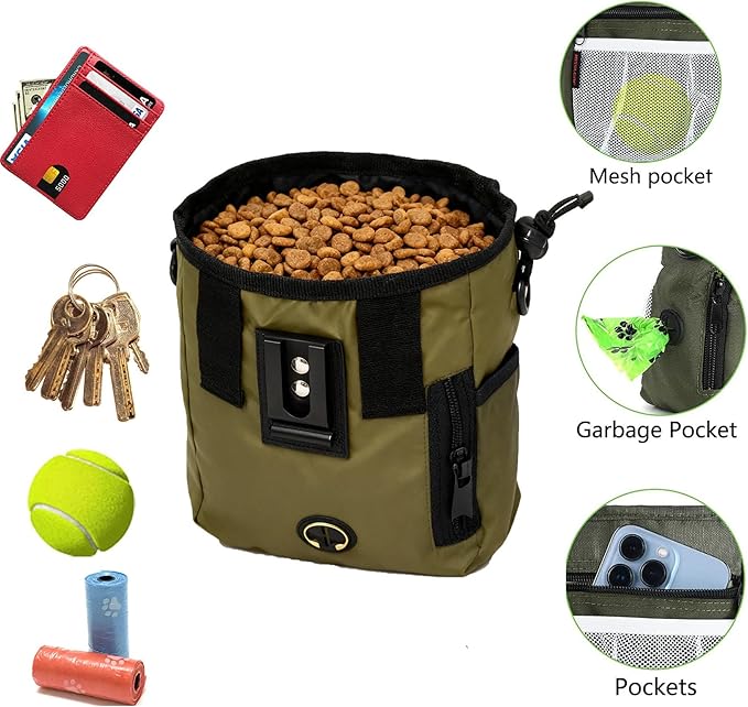 Dog Treat Pouch for Pet Training,Dog Treats Pouches and Collapsible Dog Bowl Set for Cats & Dogs Outdoor Walking, Traveling.