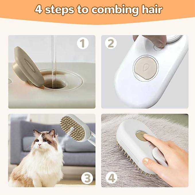 4 in 1 Cat Steam Brush for Shedding, 2025 New Cat Brushes for Indoor Cats, Pet Steam Brush for Cats Dogs, Massage, Cleaning, Shedding & Combing, for Long and Short Hair Pet (Brown)