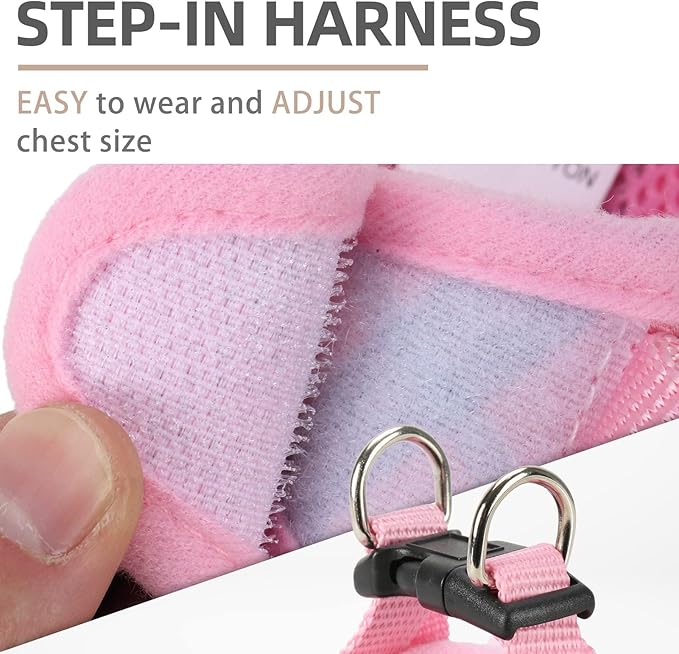 PUPTECK Adjustable Dog Harness Collar and Leash Set Step in No Pull Pet Harness for Small Medium Dogs Puppy and Cats Outdoor Walking Running, Soft Mesh Padded Reflective Vest Harnesses, Pink S