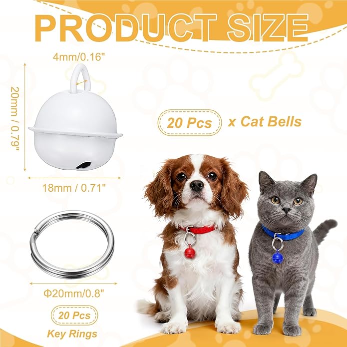 Cat Bells, Small Pet Copper Bells Collars Charm with Key Rings Loud Crisp Sound Anti-Lost Pendant Accessories
