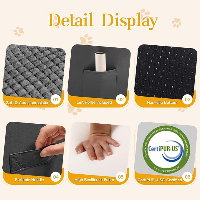 Dog Stairs for Small Dogs, Wide Pet Step with Removable Cover, No Assembly High Density Foam Cat Ramp for Bed or Sofa, 4-Step, Dark Grey