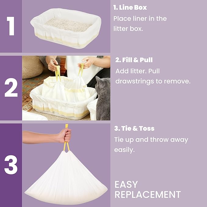 Cat Litter Box Liners 37” x 18”, Jumbo Drawstring Litter Bags,Heavy-Duty Tear-Resistant, Fit Large & Medium Litter Boxes up to 30 lbs Compatible (50 PCS | 350 Days | $0.07/day) (50 PCS)