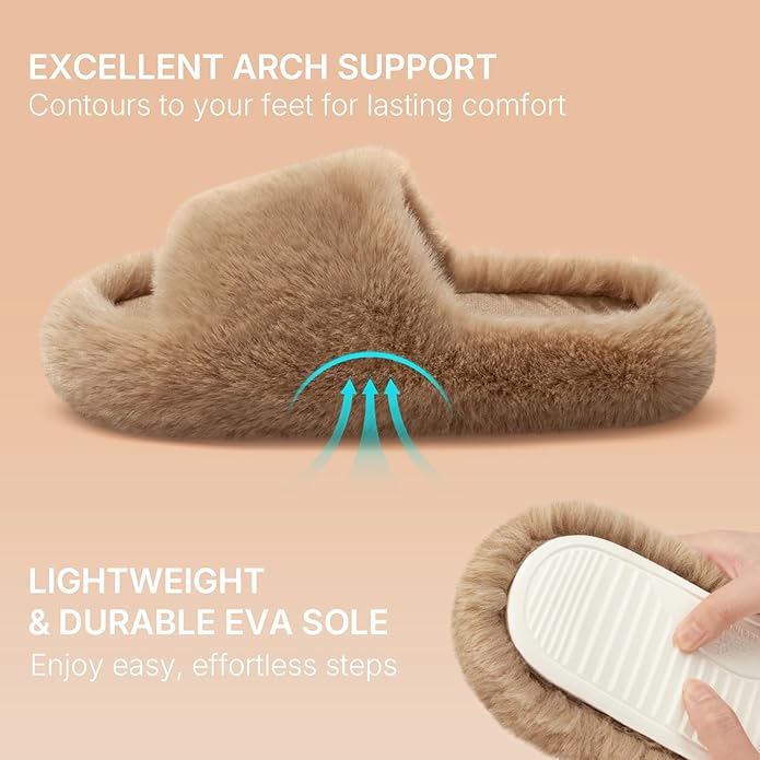 ATHMILE Womens Slippers with Arch Support Memory Foam Fuzzy House Slippers for Women Lightweight Cozy Indoor Open-toe Comfy Birthday Valentine's Day Gifts