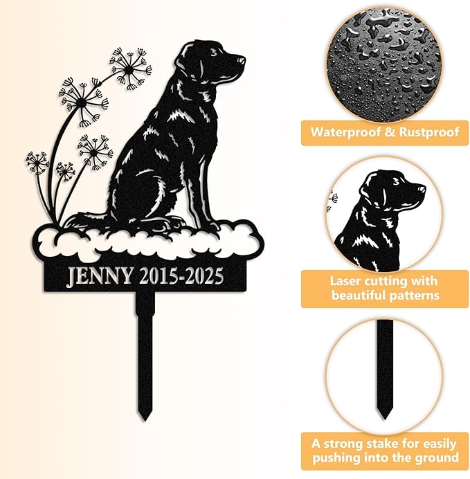 Personalized Pet Graves Marker Dog, Custom Pet Headstone, Waterproof Memorial Plaques for Outdoor, Pet Cemetery Markers Yard Decor, Memorial Garden Stakes, Dog Remembrance Gift Color07