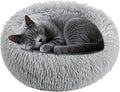 Cat Bed - Calming Cat Bed for Small Kittens Donut Washable Round for Indoor Kittens and Puppies, Anti-Slip Round Fluffy Plush Faux Fur, Small, Light Grey
