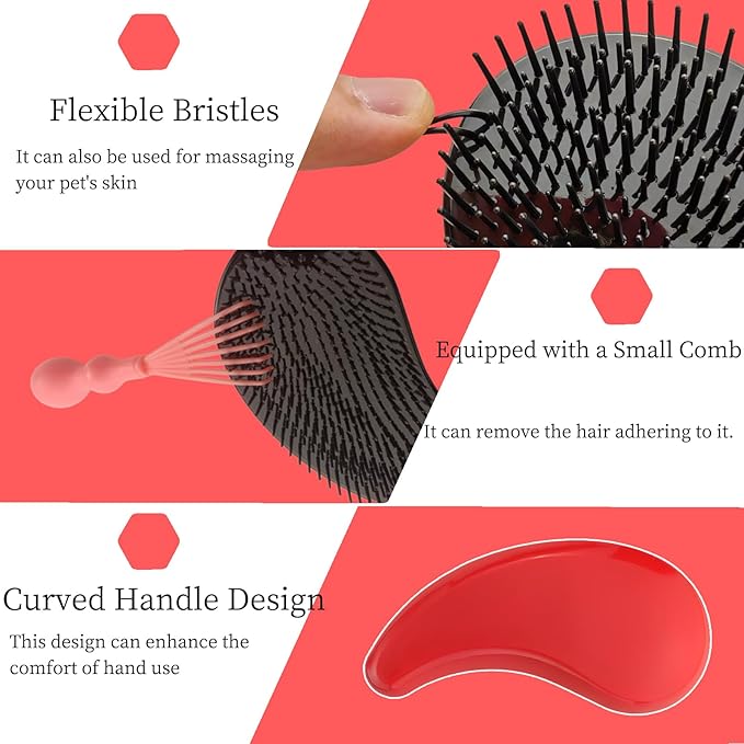 Comma-Shaped Small Dog Brush and Cleaning Comb, Fit for Yorkie, Shih Tzu, Maltese Maltipoo Pomeranian - Gentle Soft Bristles for Effortless Pet Hair Removal, Puppy Essentials (Rose Red)
