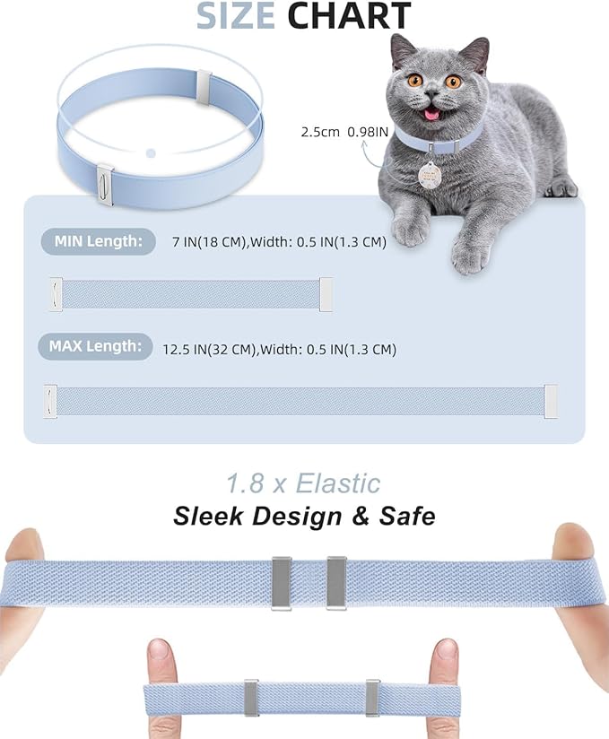 Cat Collar with QR Code Name Tag, Stretch Elastic Quick Release, Cat ID Tag Personalized, Ultra-Durable, Non Breakaway Lightweight Kitten Collar Fits Most Girl Boy Small Large Cats (Blue)