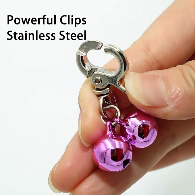 Bells for Dog Collars - 2 Pack Stainless Steel Bell Necklace for Dogs & Cat - Pet Pendant Accessories Training Collar Charm with Heavy Duty Snap Clips, Silver & Pink Christmas Gift