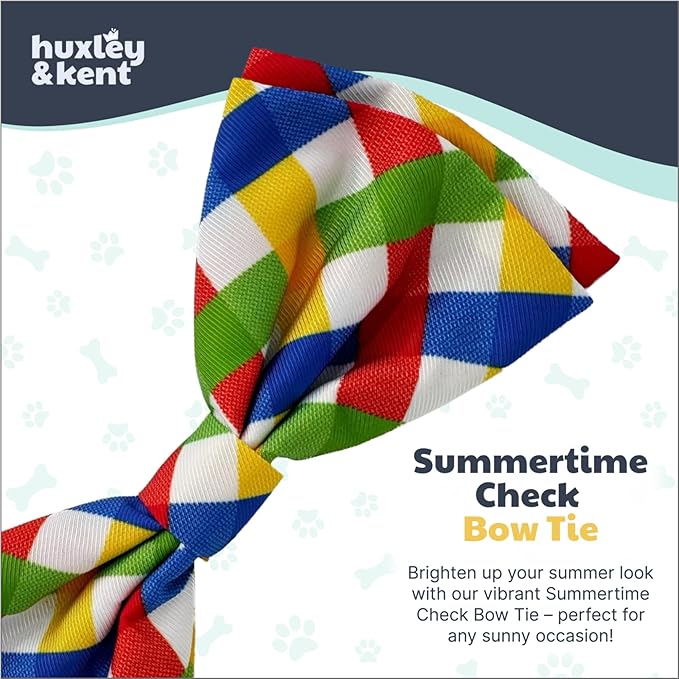 Huxley & Kent Pet Bow Tie for Dogs & Cats - Adjustable Hook & Loop Collar Accessory - Cute & Comfortable for Holidays & Celebrations - Summertime Check, Small