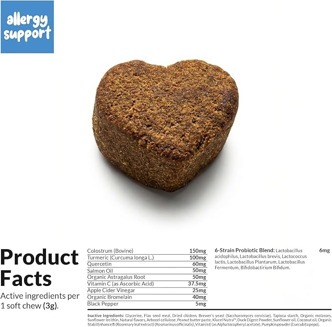 Dog Allergy Relief Chews – Itchy Skin & Ear Itching Support for Dogs – Quercetin, Colostrum, Omega 3 & Probiotics – Seasonal Allergy & Immune Support – 90 Soft Chews