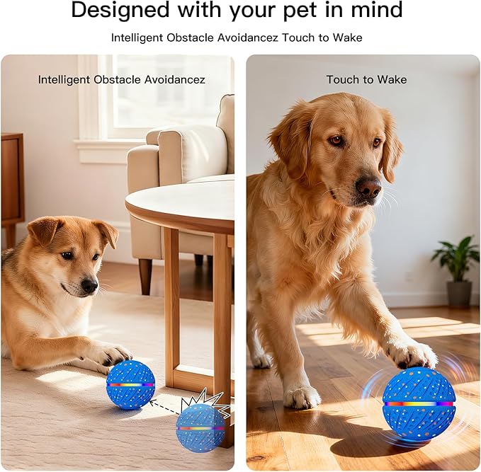Interactive Dog Toys: Self Rolling & Bouncing Ball to Keep Them Busy, 3 Modes, Type-C Fast Charging, Durable E-TPU & IP54 Waterproof - Best for Small/Medium Breeds & Puppies (Blue, Medium)